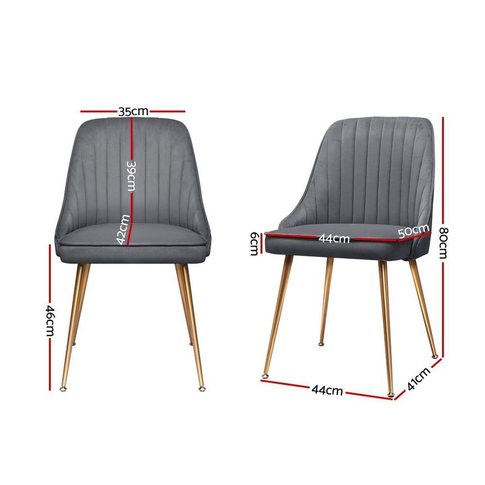 2 x Retro Dining Chair Iron Legs Velvet Grey - Housethings 