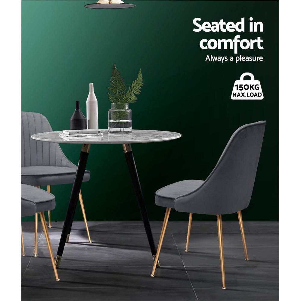 2 x Retro Dining Chair Iron Legs Velvet Grey - Housethings 