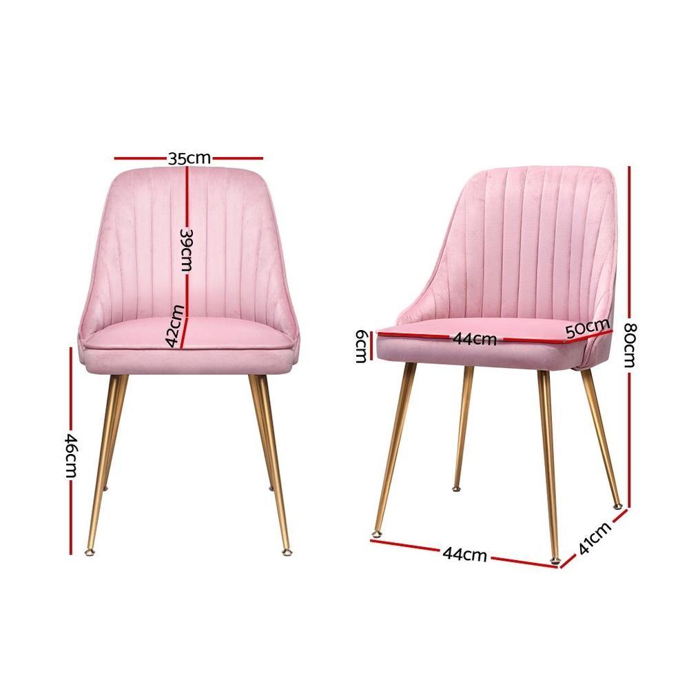 Set of 2 Retro Velvet Pink Dining Chairs - House Things Furniture > Dining