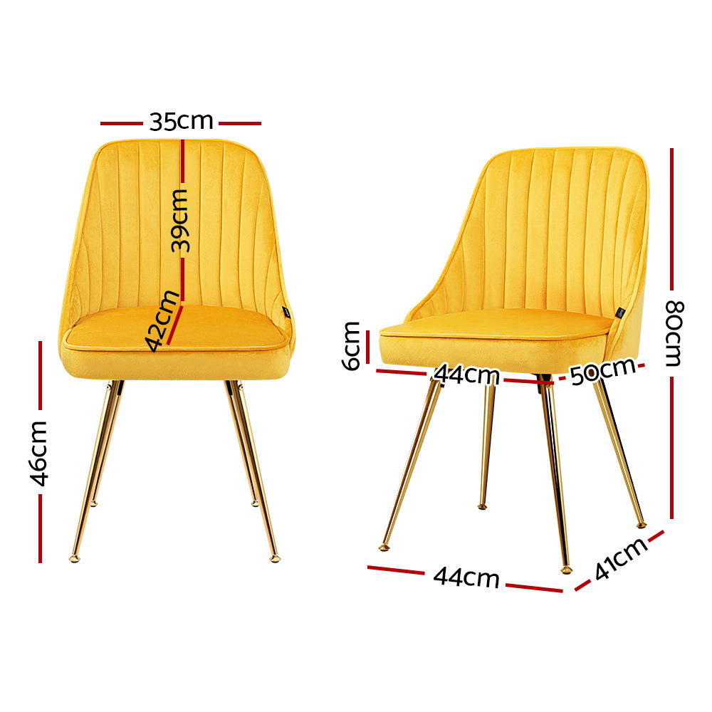 Set of 2 Retro Velvet Yellow Dining Chairs - House Things Furniture > Dining