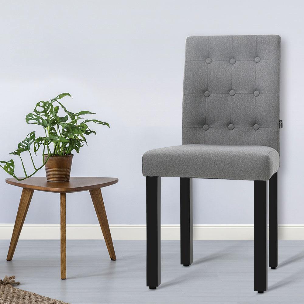 2 x MONA Dining Chair Fabric Padded High Back  Grey - Housethings 