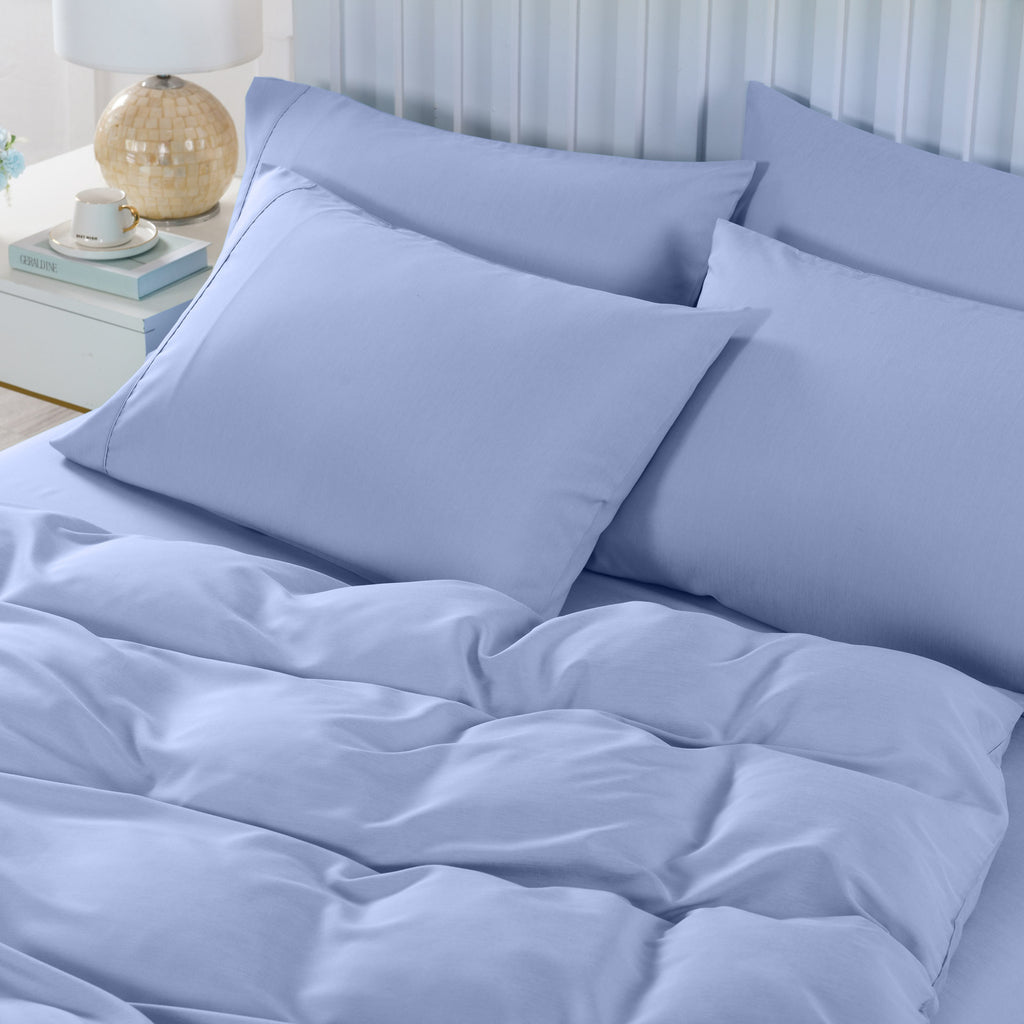 Royal Comfort 2000TC 6 Piece Bamboo Sheet & Quilt Cover Set Cooling Breathable Double Light Blue - House Things Home & Garden > Bedding