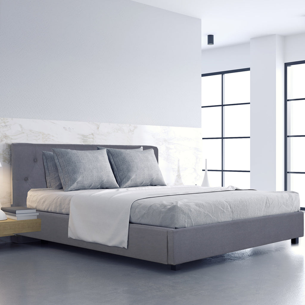 Milano Capri Luxury Gas Lift Bed Frame Base And Headboard With Storage - King - Grey - House Things Furniture > Bedroom