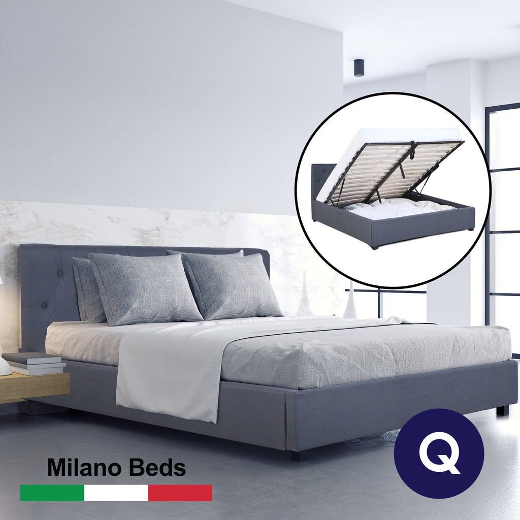 Milano Capri Luxury Gas Lift Bed Frame Base And Headboard With Storage - Queen - Charcoal - House Things Furniture > Bedroom