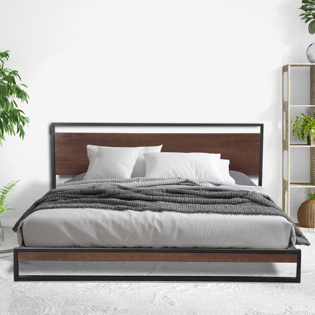 Milano Decor Azure Bed Frame With Headboard Black Wood Steel Platform Bed - Single - Black - House Things Home & Garden > Bedding