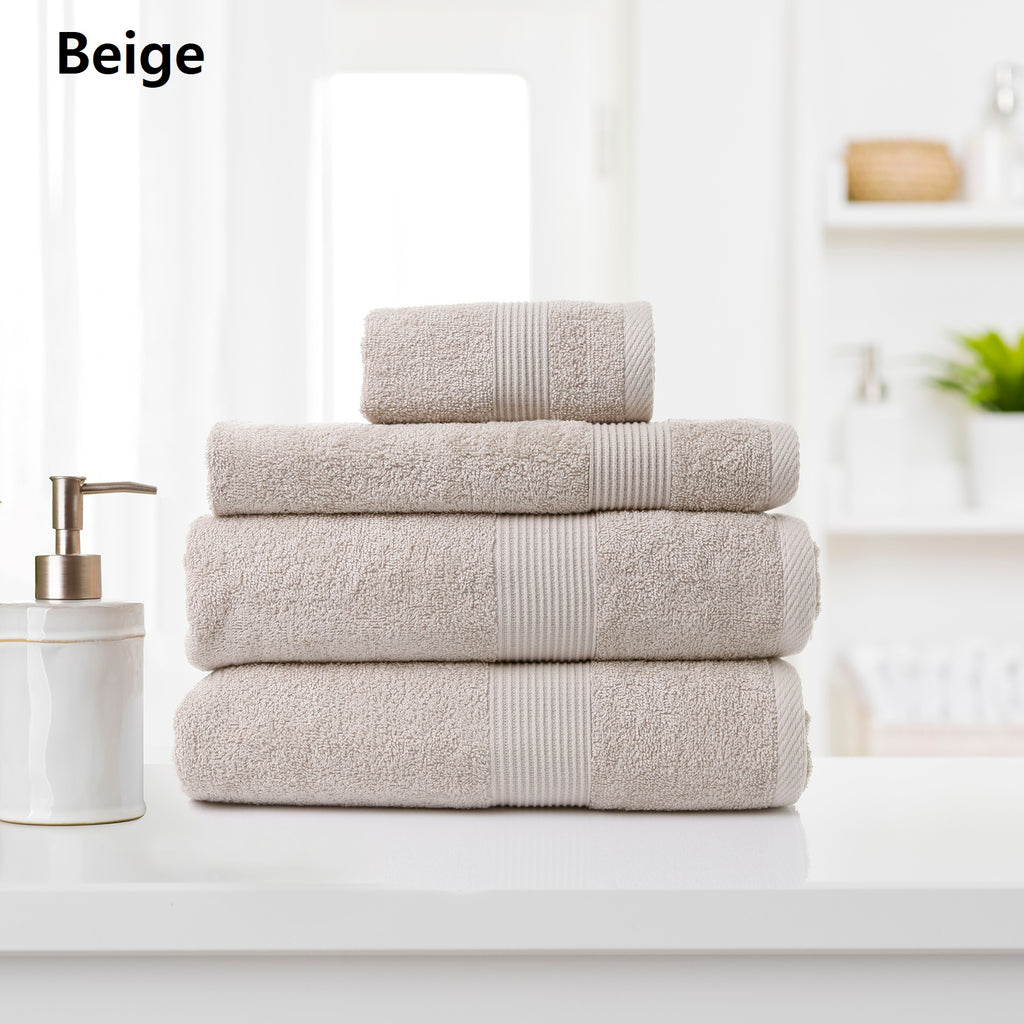 Royal Comfort 4 Piece Cotton Bamboo Towel Set 450GSM Luxurious Absorbent Plush - Beige - House Things Home & Garden > Bathroom Accessories