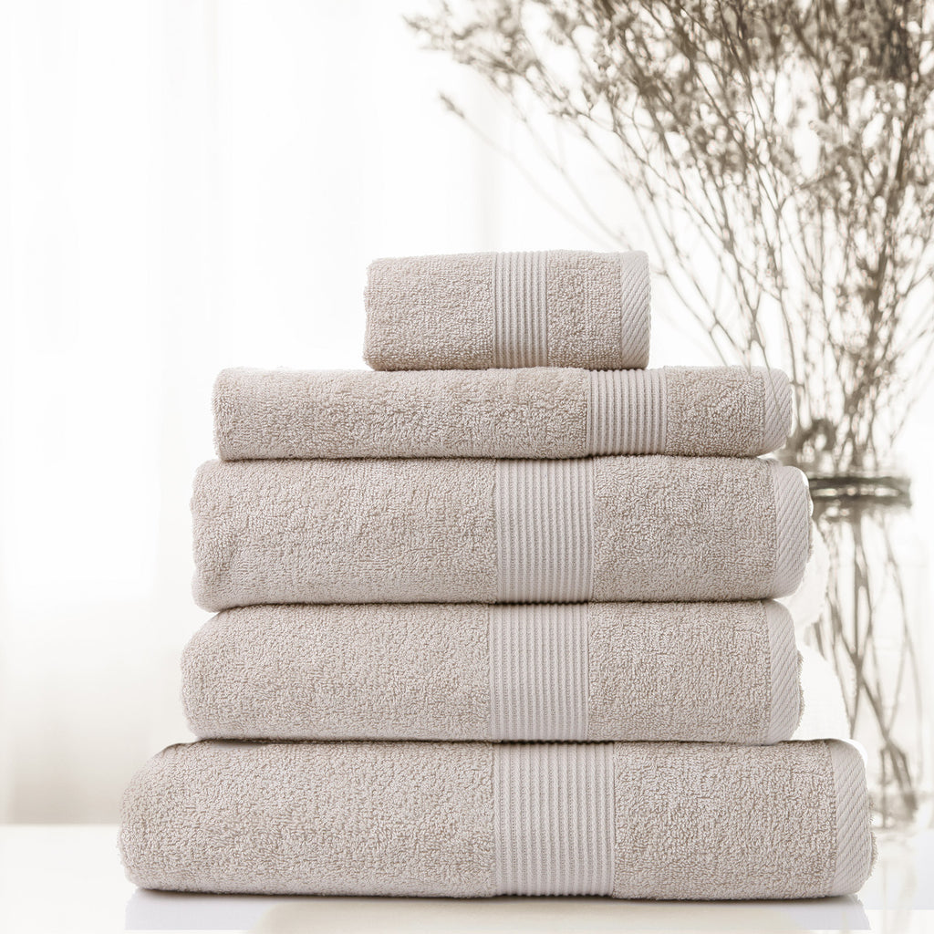 Royal Comfort 5 Piece Cotton Bamboo Towel Set 450GSM Luxurious Absorbent Plush - Beige - House Things Home & Garden > Bathroom Accessories