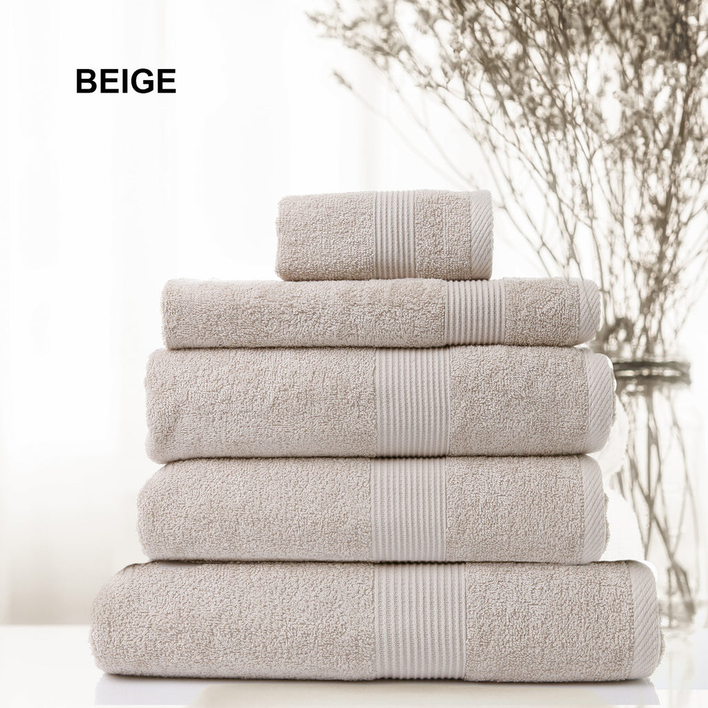 Royal Comfort 5 Piece Cotton Bamboo Towel Set 450GSM Luxurious Absorbent Plush - Beige - House Things Home & Garden > Bathroom Accessories