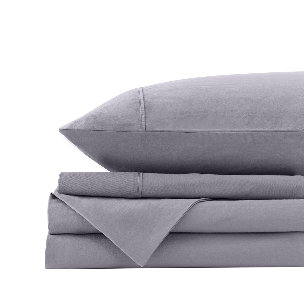 Royal Comfort Vintage Washed 100% Cotton Sheet Set Fitted Flat Sheet Pillowcases Queen Grey - House Things Home & Garden > Bedding