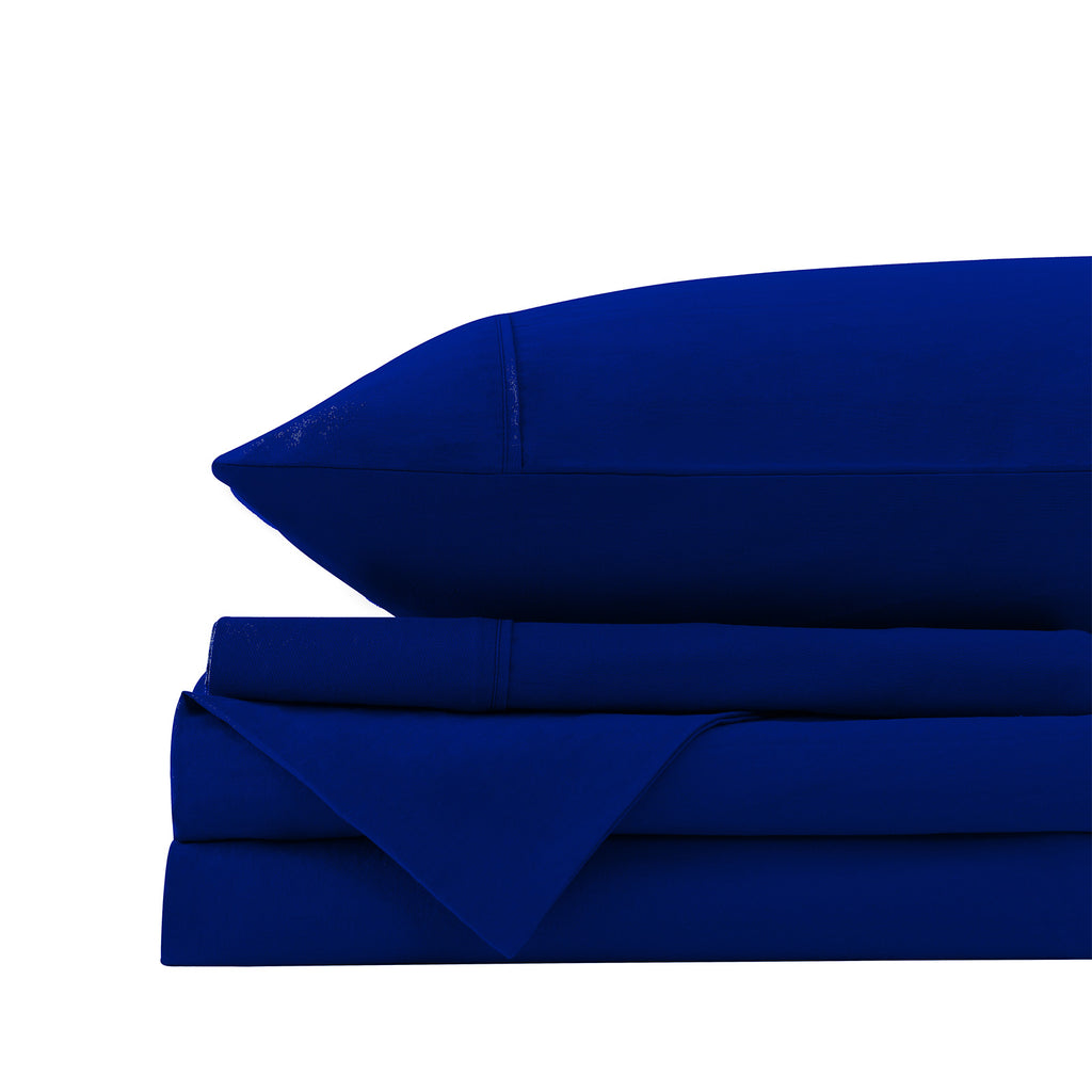 Royal Comfort Vintage Washed 100% Cotton Sheet Set Fitted Flat Sheet Pillowcases King Royal Blue - House Things Home & Garden > Bedding