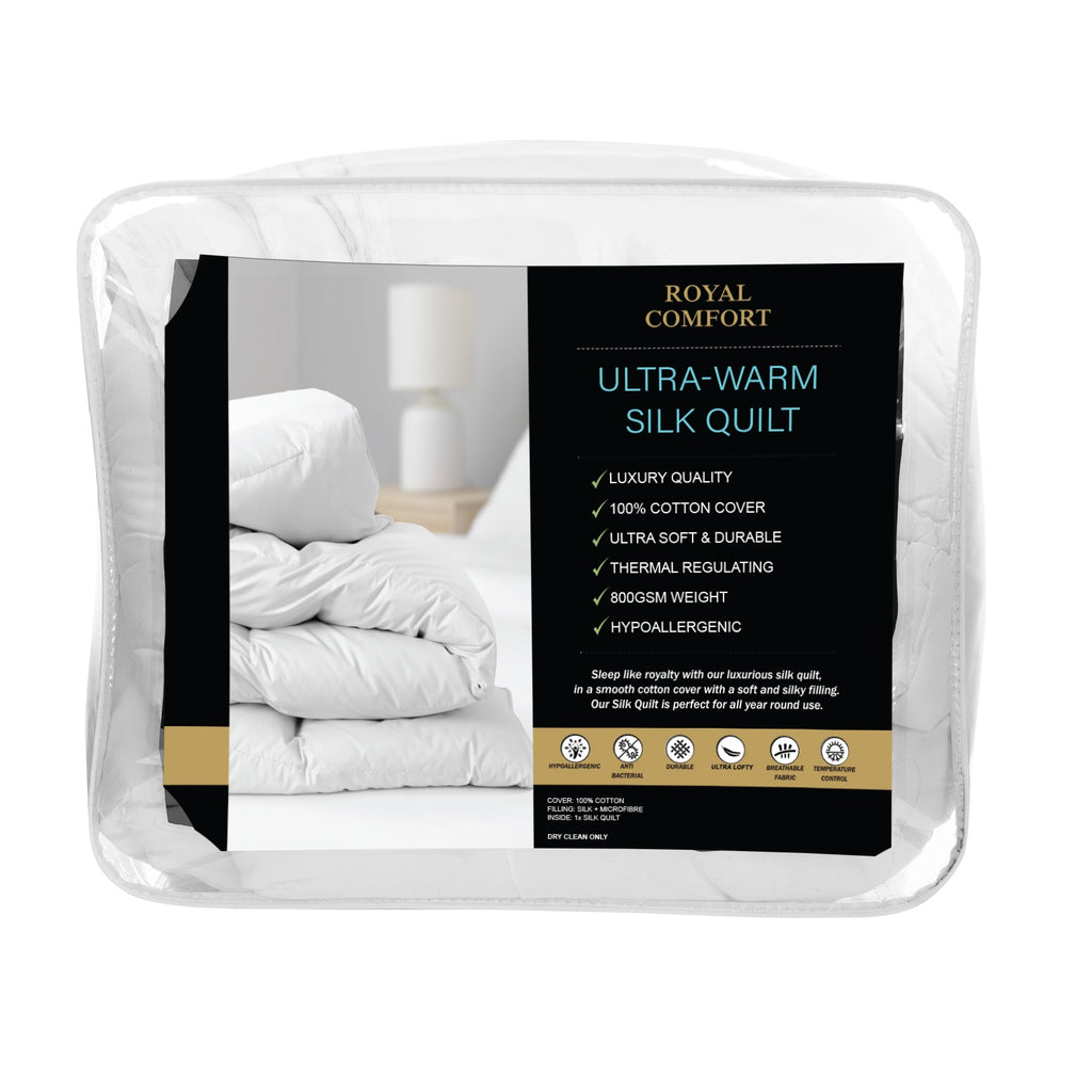 Royal Comfort 800GSM Silk Blend Quilt Duvet Ultra Warm Winter Weight Doona Queen White - House Things Home & Garden > Bedding