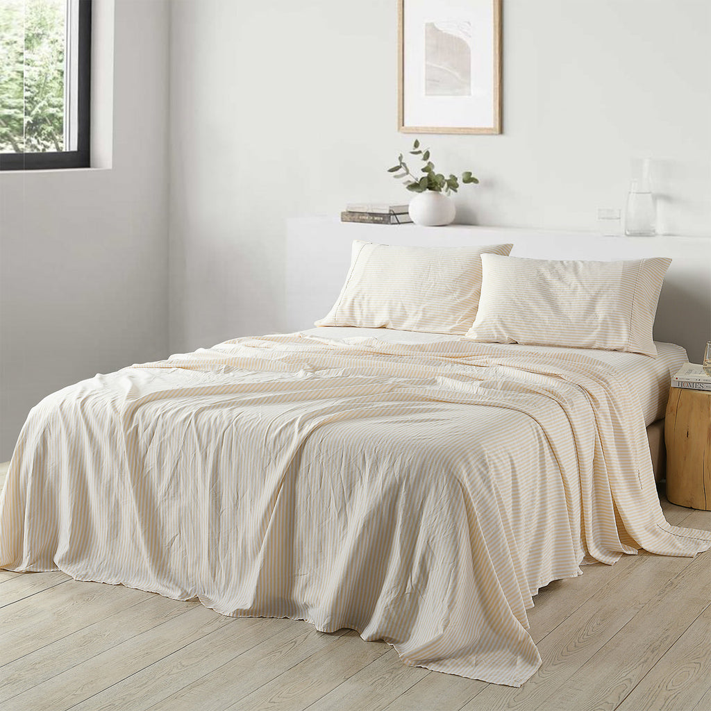 Royal Comfort Stripes Linen Blend Sheet Set Bedding Luxury Breathable Ultra Soft - King - Beige - House Things Home & Garden > Bedding