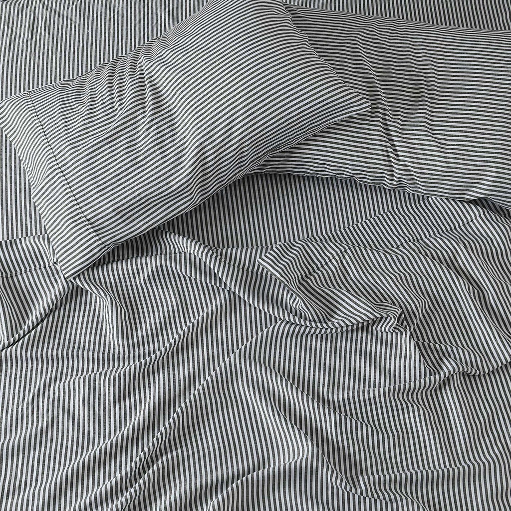 Royal Comfort Stripes Linen Blend Sheet Set Bedding Luxury Breathable Ultra Soft - King - Charcoal - House Things Home & Garden > Bedding