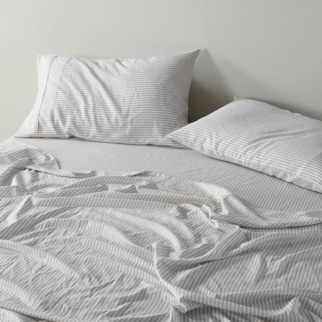 Royal Comfort Stripes Linen Blend Sheet Set Bedding Luxury Breathable Ultra Soft - King - Grey - House Things Home & Garden > Bedding