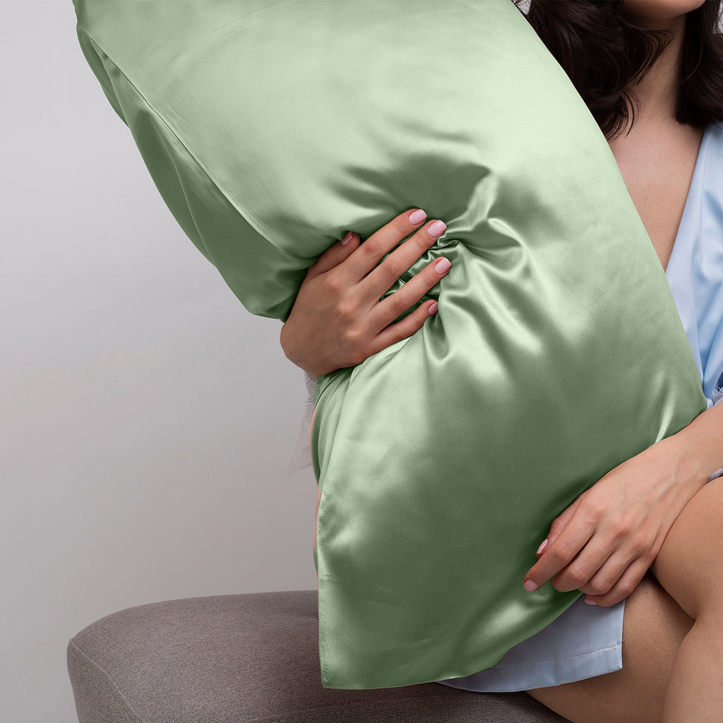 Casa Decor Luxury Satin Pillowcase Twin Pack Size With Gift Box Luxury - Sage Green - House Things Home & Garden > Bedding