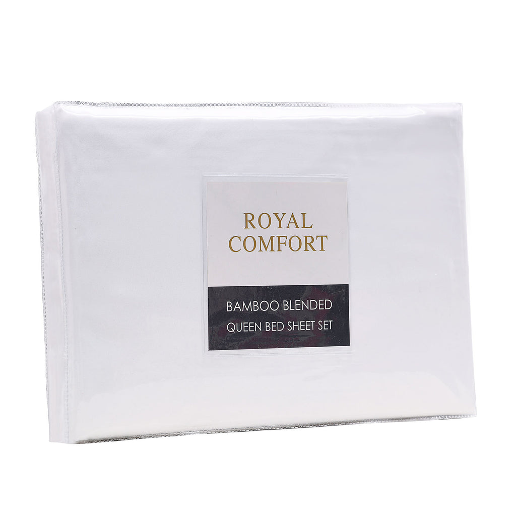 Royal Comfort Bamboo Blended Sheet & Pillowcases Set 1000TC Ultra Soft Bedding Queen White - House Things Home & Garden > Bedding