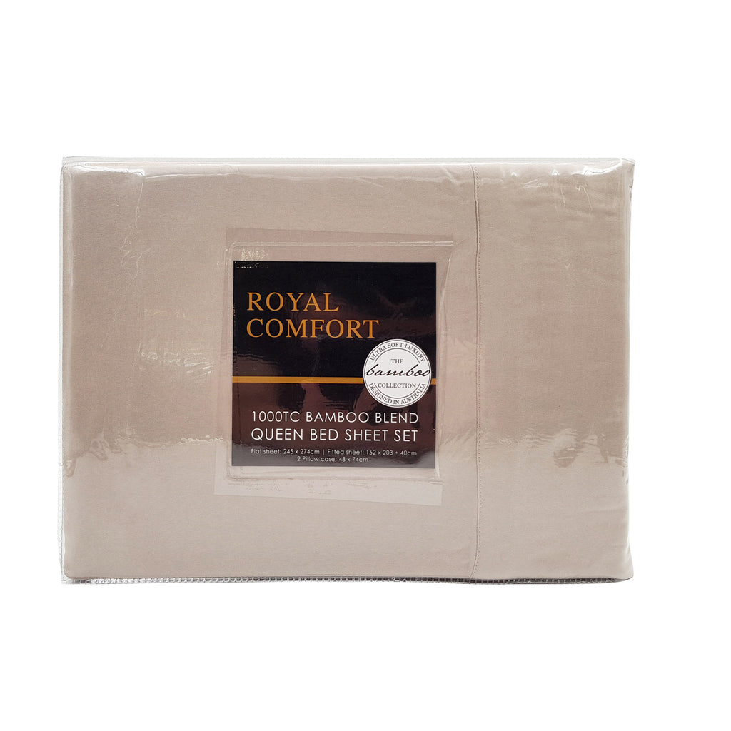 Royal Comfort Bamboo Blended Sheet & Pillowcases Set 1000TC Ultra Soft Bedding Queen Warm Grey - House Things Home & Garden > Bedding