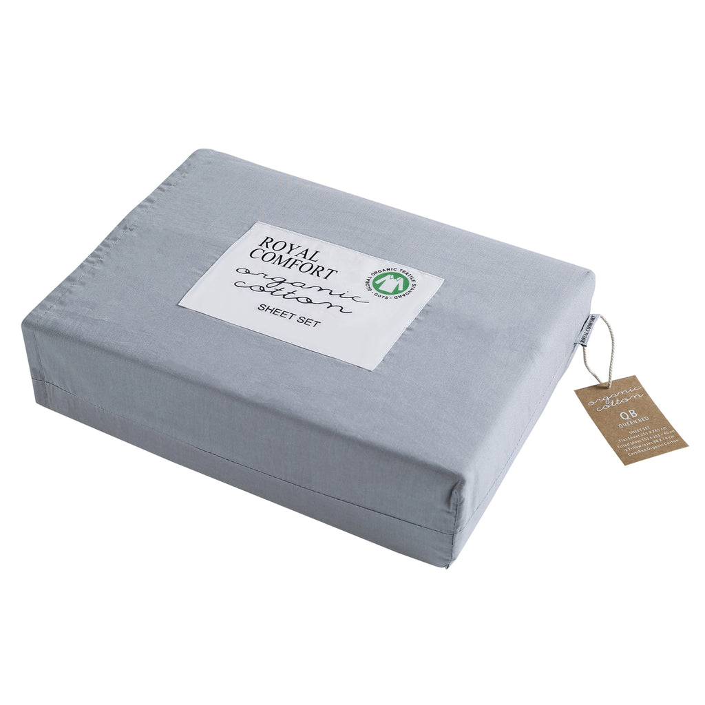 Royal Comfort 250TC Organic 100% Cotton Sheet Set 4 Piece Luxury Hotel Style Double Graphite - House Things Home & Garden > Bedding
