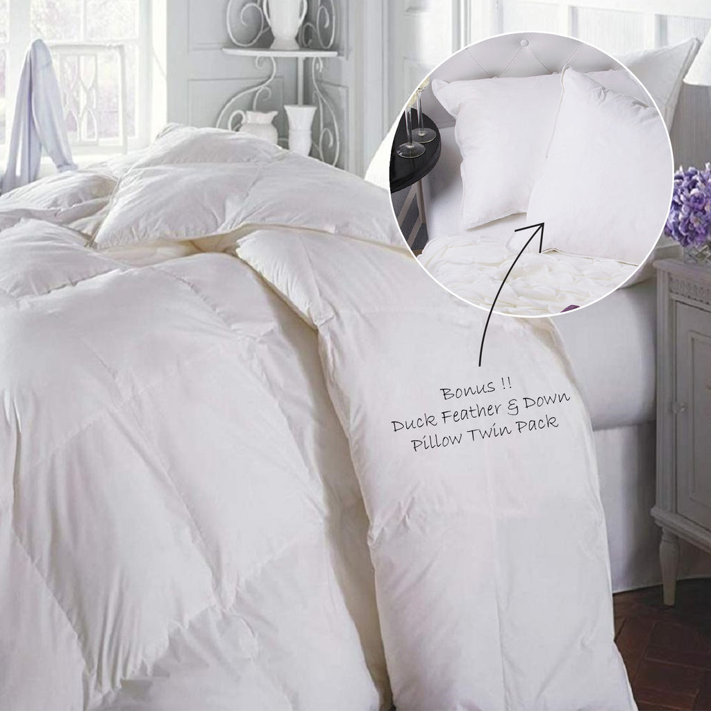Duck Feather & Down Quilt 500GSM + Duck Feather and Down Pillows 2 Pack Combo Single White - House Things Home & Garden > Bedding