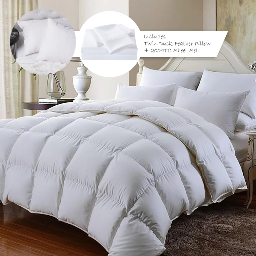 Royal Comfort 350GSM Bamboo Quilt, 2000TC Sheet Set And 2 Pack Duck Pillows Set Single White - House Things Home & Garden > Bedding