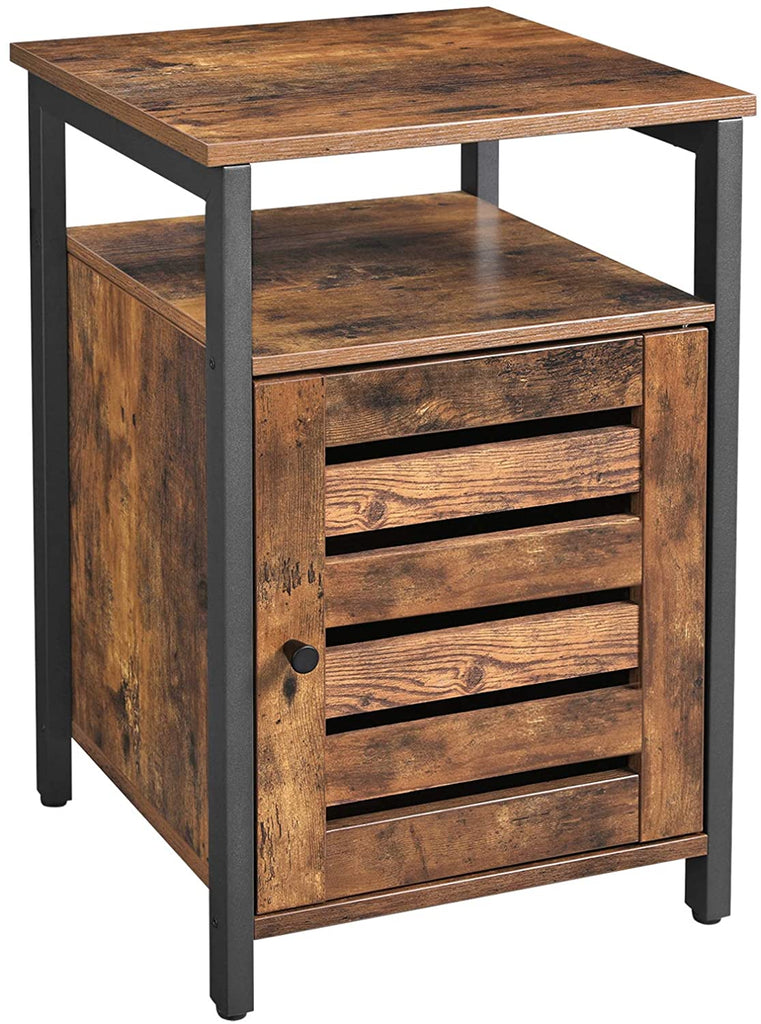 Bedside Table with 2 Adjustable Shelves Steel Frame 40 x 40 x 60 cm Rustic Brown and Black - House Things Furniture > Living Room
