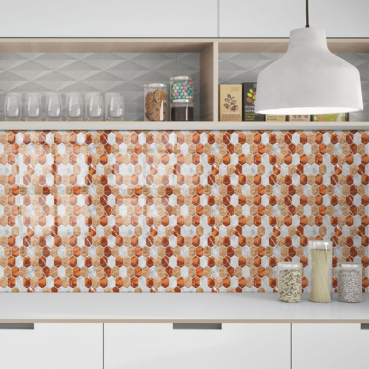 Imitation 3D Epoxy Tile Tic Tac Stickers Orange - House Things Home & Garden > Wallpaper