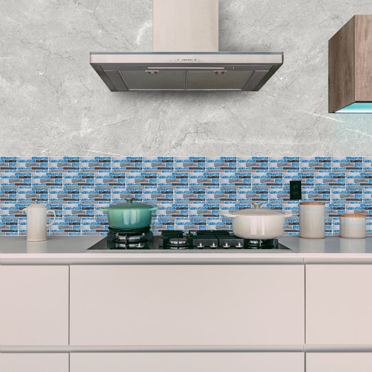 9PCS Mosaic Marble Bricks Self-adhesive Bathroom Kitchen Wall Tile Sticker Raven Sky - House Things Home & Garden > Wallpaper