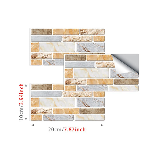 9PCS Mosaic Marble Bricks Self-adhesive Bathroom Kitchen Wall Tile Sticker Golden Fawn - House Things Home & Garden > Wallpaper