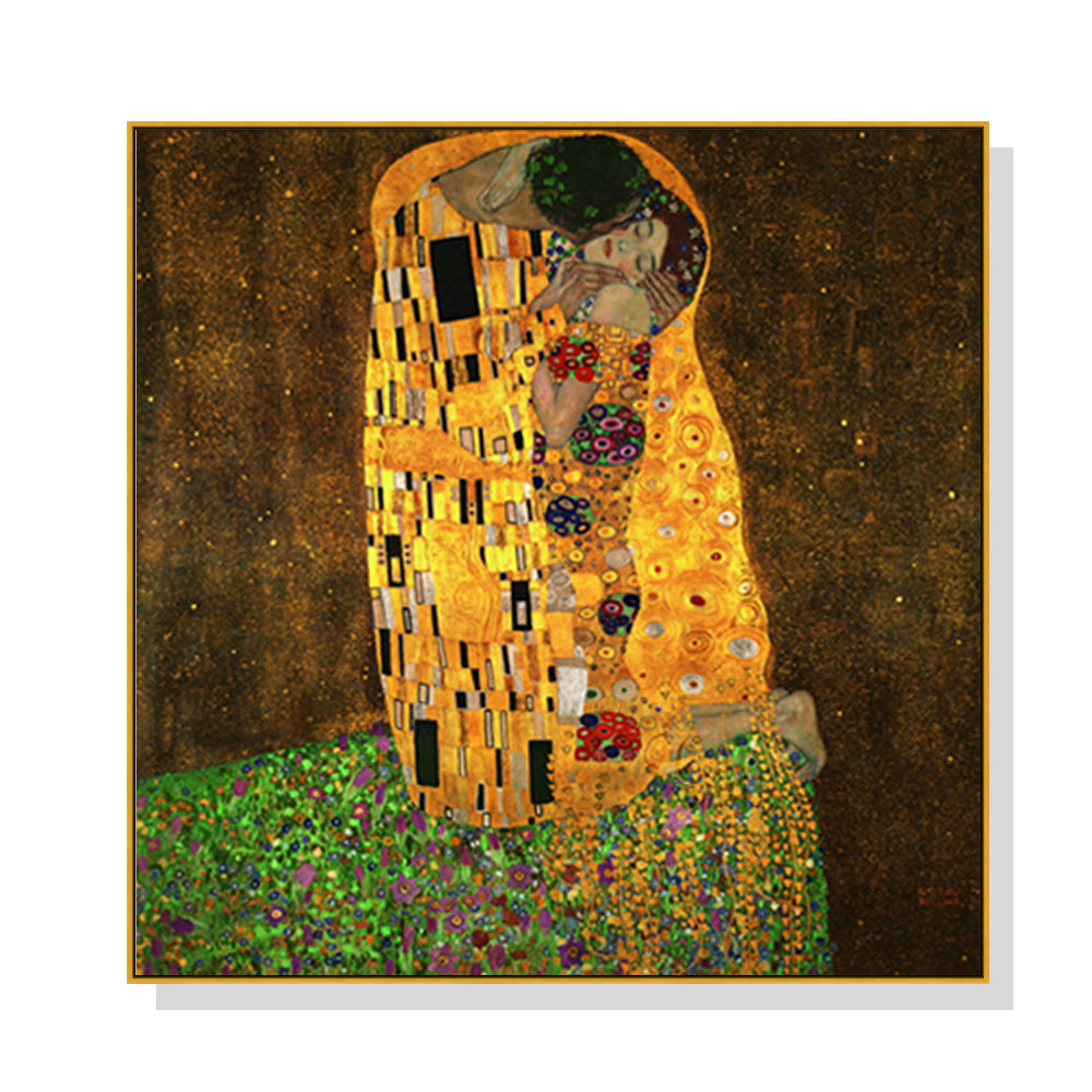 50cmx50cm Kissing by Gustav Klimt Gold Frame Canvas Wall Art - House Things Home & Garden > Wall Art