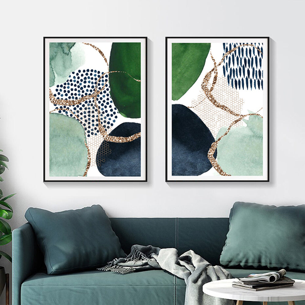 50cmx70cm Abstract Green and Navy 2 Sets Black Frame Canvas Wall Art - House Things Home & Garden > Wall Art