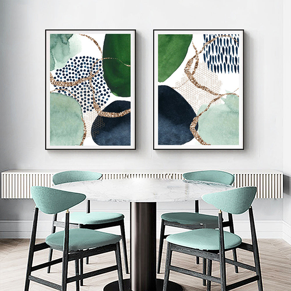 50cmx70cm Abstract Green and Navy 2 Sets Black Frame Canvas Wall Art - House Things Home & Garden > Wall Art