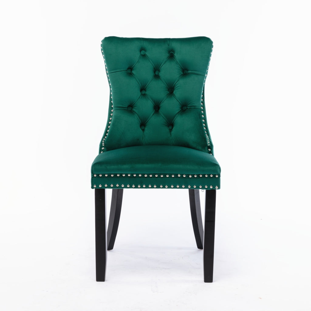 1 Velvet Dining Chairs- Green front view
