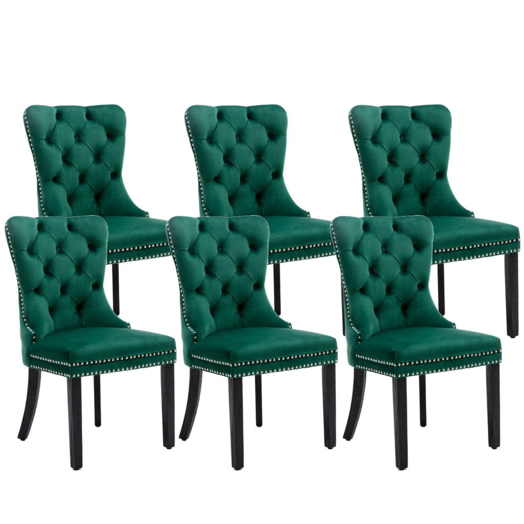 Set of 6 Green velvet dining chairs