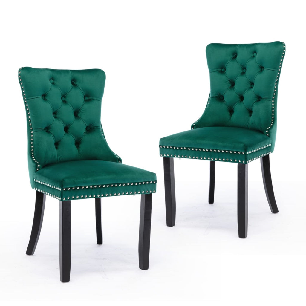 Set of 6 Green velvet dining chairs showing 2