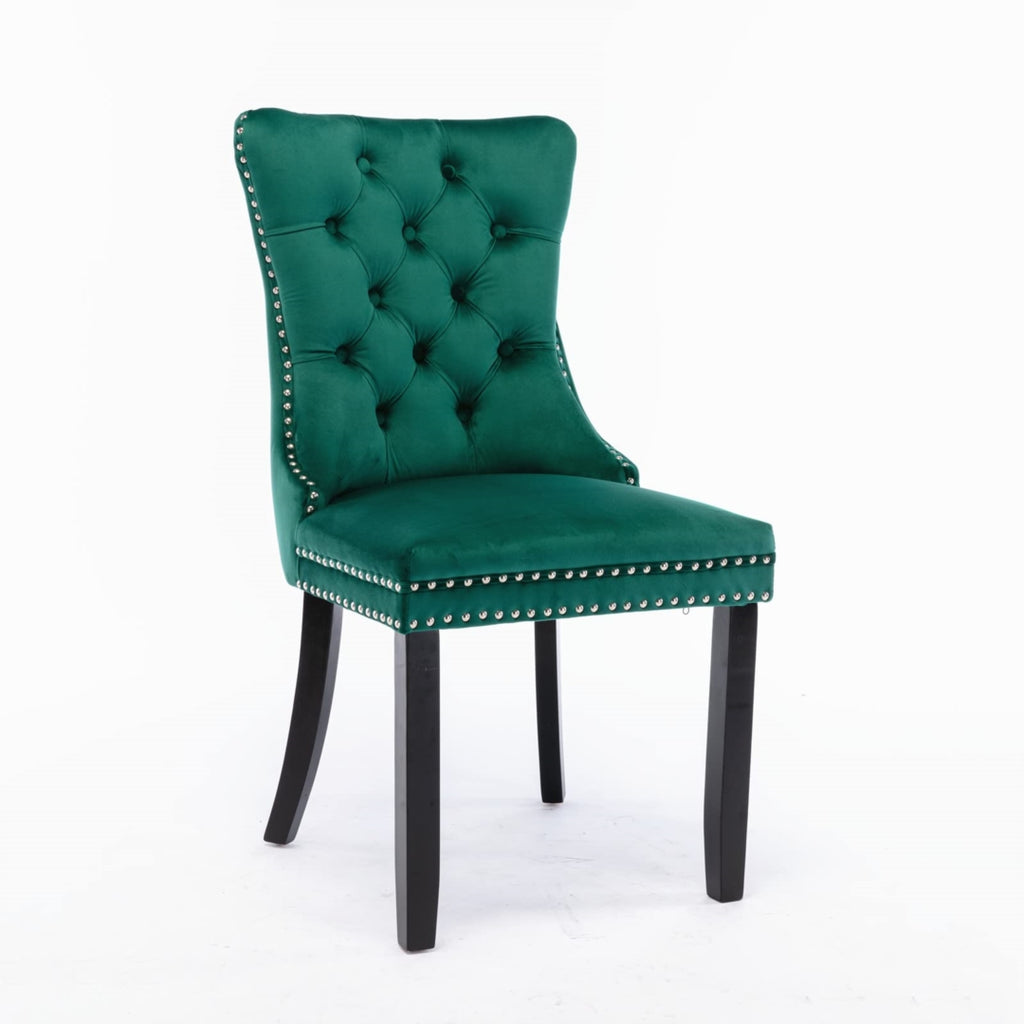 Set of 6 Green velvet dining chairs showing 1