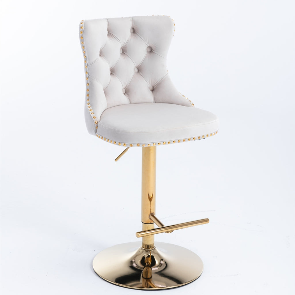 Beige Velvet bar stool gold base