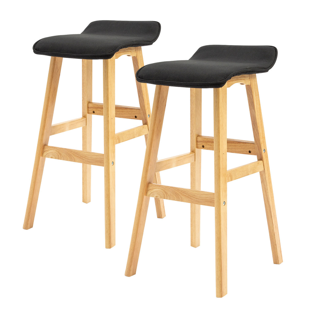 Demi 73cm Black Wooden Bar Stool Fabric Seat - Set of 2 - House Things Furniture > Bar Stools & Chairs