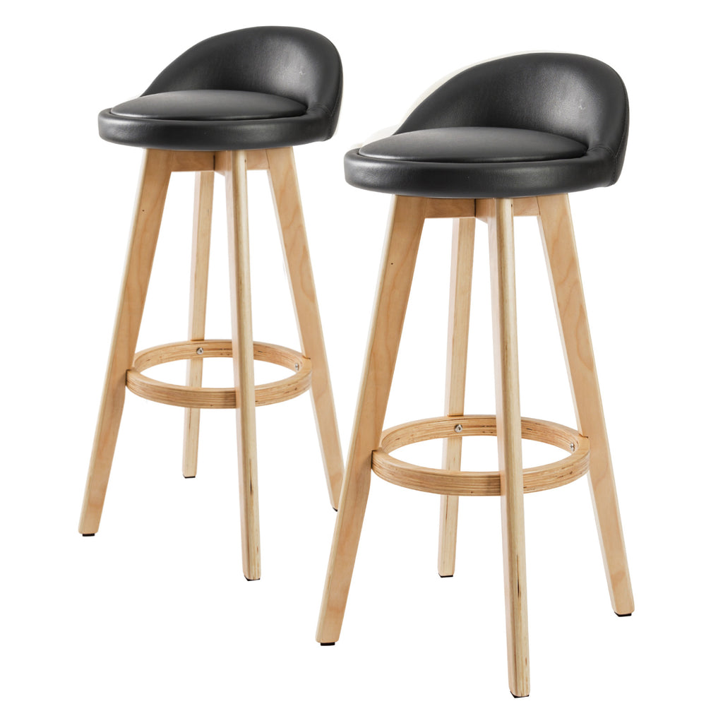 Carmen 2 Set 72cm Black Wooden Bar Stool Leather - House Things Furniture > Bar Stools & Chairs