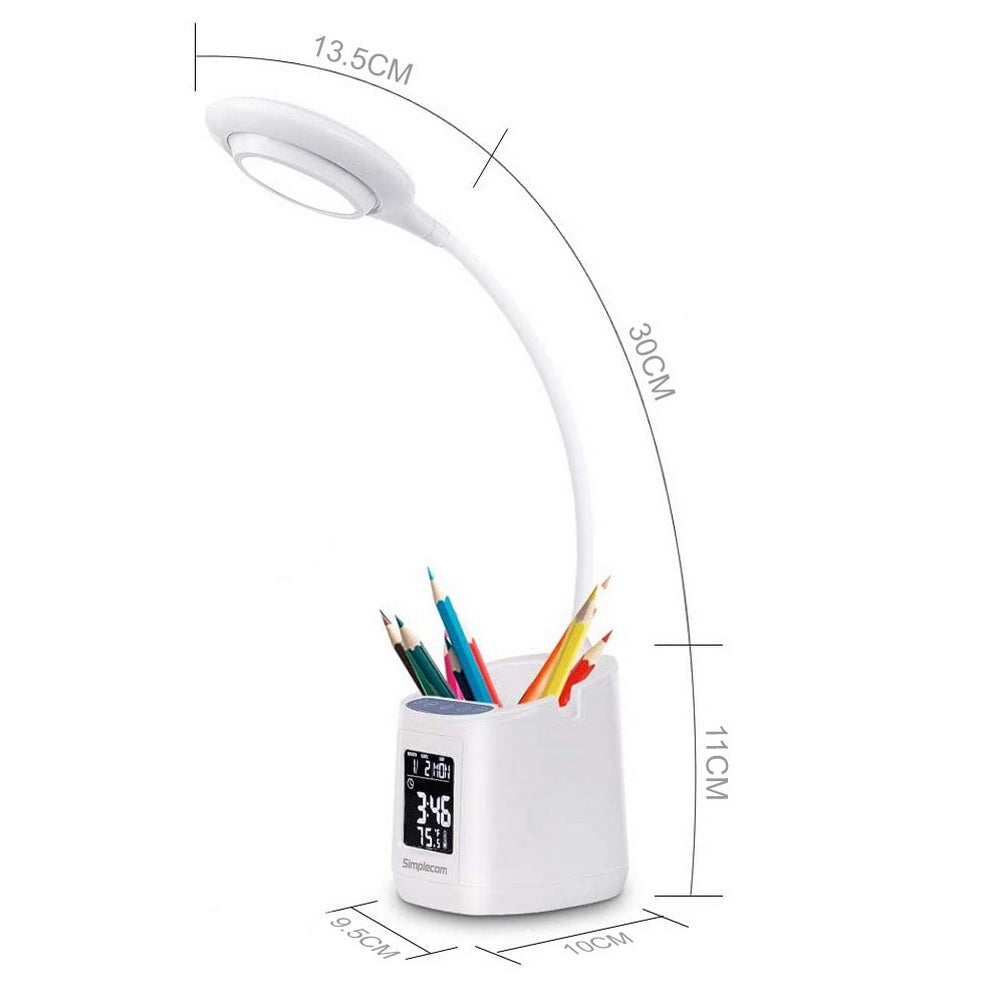 Simplecom EL621 LED Desk Lamp with Pen Holder and Digital Clock Rechargeable - House Things