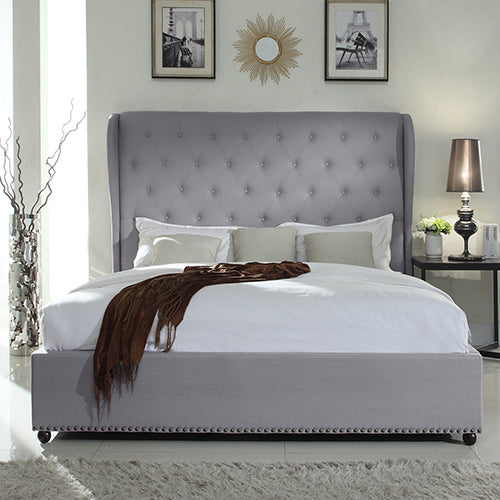 High Bedhead Queen Size Bed Frame Grey Fabric - House Things Furniture > Bedroom