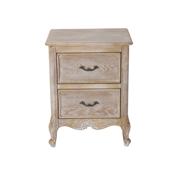 Bedside Table Oak Wood Plywood Veneer White Washed Finish Storage Drawers - House Things Furniture > Bedroom