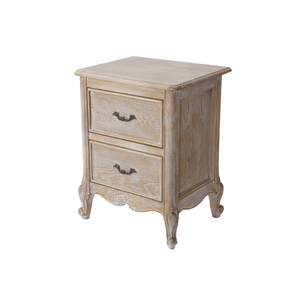 Bedside Table Oak Wood Plywood Veneer White Washed Finish Storage Drawers - House Things Furniture > Bedroom