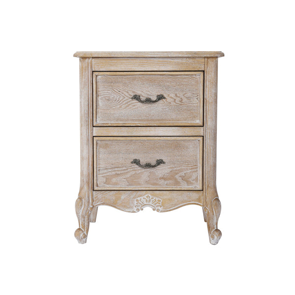 Bedside Table Oak Wood Plywood Veneer White Washed Finish Storage Drawers - House Things Furniture > Bedroom