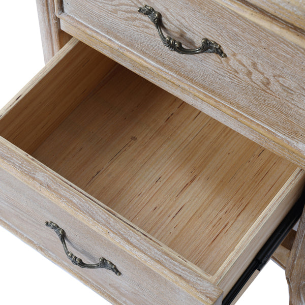 Bedside Table Oak Wood Plywood Veneer White Washed Finish Storage Drawers - House Things Furniture > Bedroom