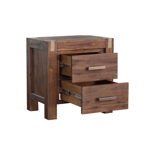 Bedside Table 2 drawers Night Stand Solid Wood Acacia Storage in Chocolate Colour - House Things Furniture > Bedroom