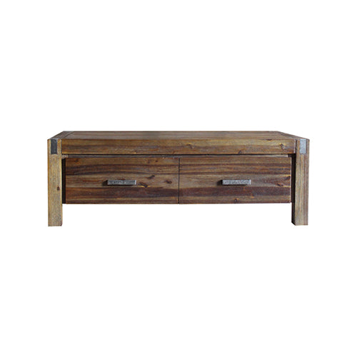 Coffee Table Solid Acacia Wood & Veneer 2 Drawers Storage Oak Colour - House Things Furniture > Living Room