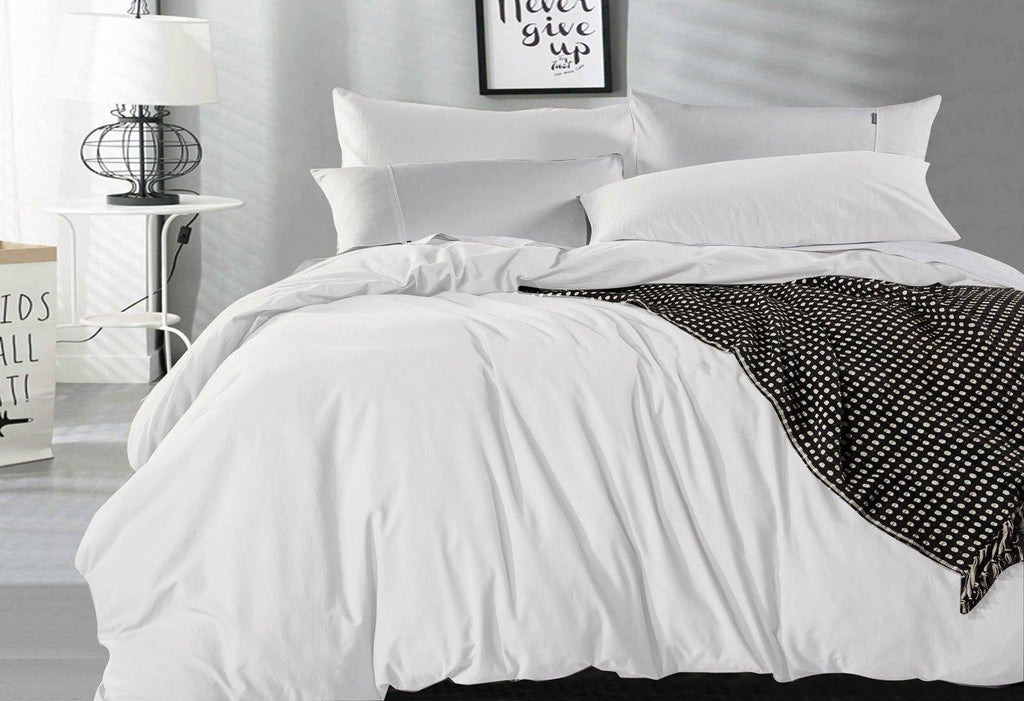 King Size White Vintage Washed Cotton Quilt Cover Set(3PCS) - Housethings 