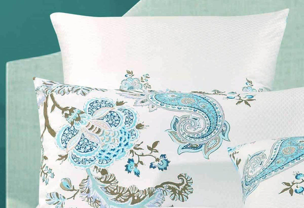 Queen Size Cotton White Blue Paisley Quilt Cover Set (3PCS) - Housethings 