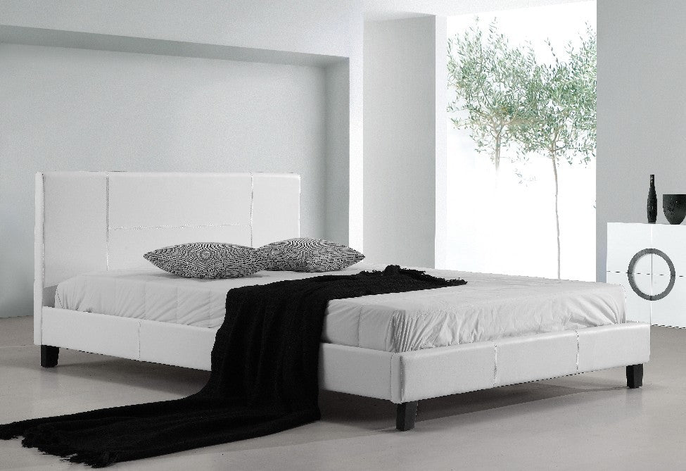 Double PU Leather Bed Frame White - House Things Furniture > Bedroom