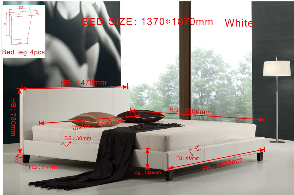 Double PU Leather Bed Frame White - House Things Furniture > Bedroom